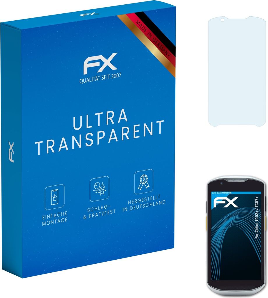atFoliX FX-Clear 2x Schutzfolie kompatibel mit Zebra TC52x / TC57x Displayschutzfolie