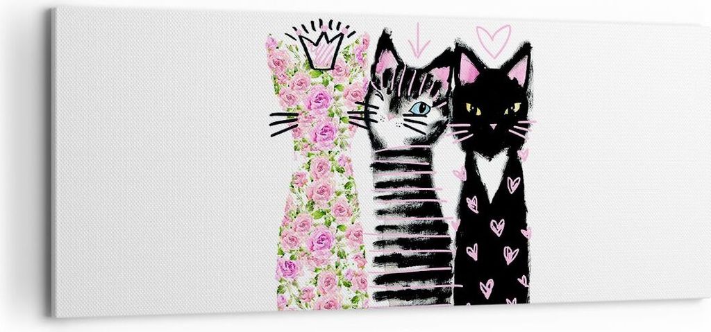 Bild auf Leinwand - Leinwandbild - Katzen Blumen Tiere - 100x40cm - Wand Bild - Wanddeko - Leinwanddruck - Bilder - Kunstdruck - Wanddekoration - L...
