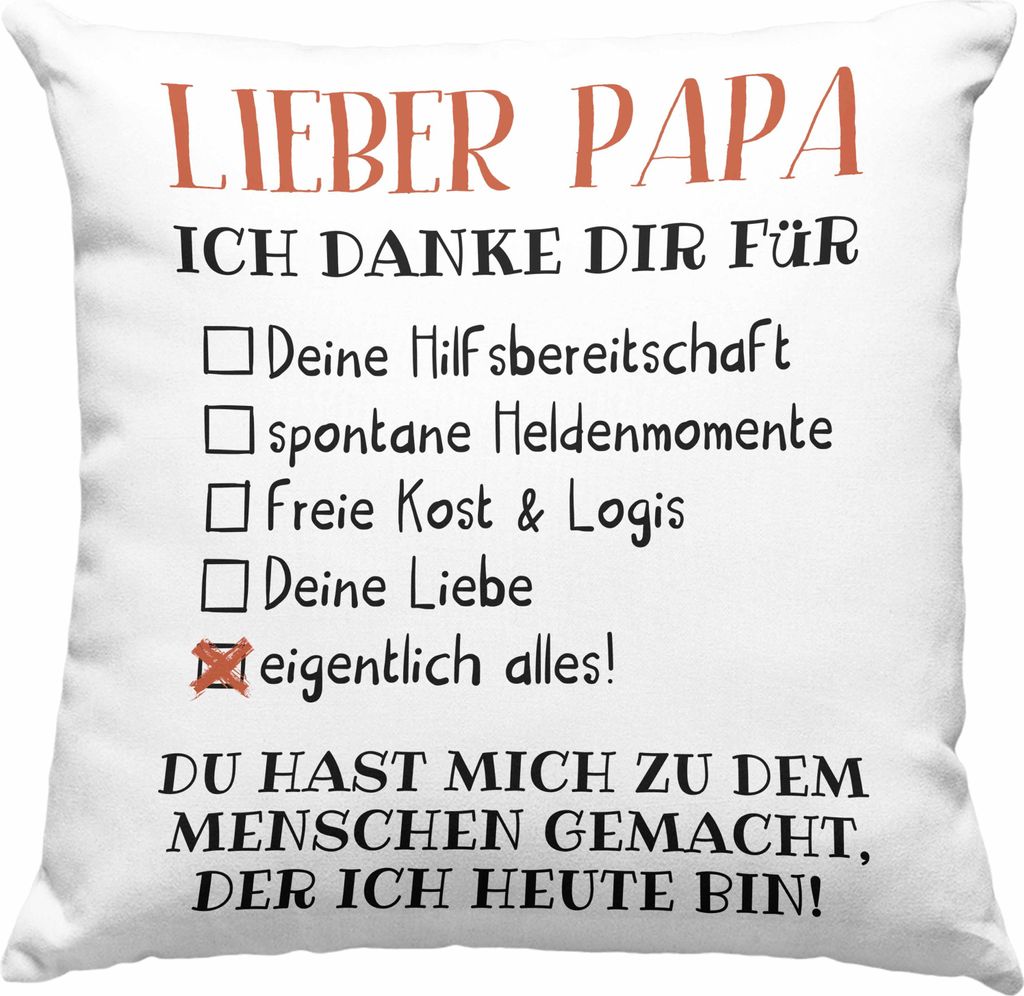 Trendation - Bester Papa Geschenk Vatertag Deko-Kissen mit Füllung 40x40 mit Spruch Vater Geschenk von Tochter Sohn (Grau)