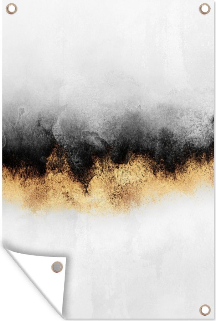 MuchoWow 60x90 cm Outdoor-Poster Gartendeko Sichtschutz Garten Poster für den Garten Goud - Chic - Abstract - Zwart - Wit