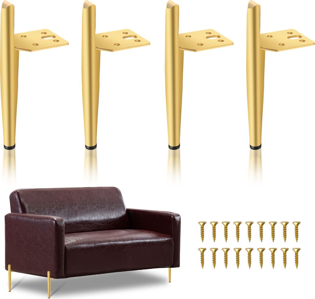 Clanmacy 4er Set Möbelfüße Tischbein Set Sofafüße Möbelbeine Bettstützen Sofafüße Schrankfuß Möbelbeine Metall Füße Gold 15cm