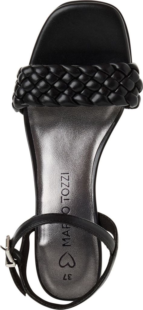MARCO TOZZI Damen Sandale Flechtmuster Blockabsatz Metallic Textil 2-28390-44, Größe:38 EU, Farbe:Schwarz