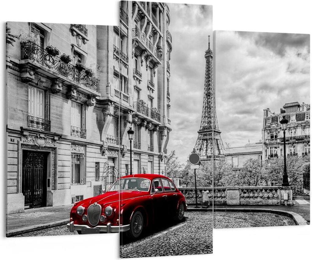 Bild auf Leinwand - Leinwandbild - Auto Eiffle Straße Gebäude - 130x100cm - Wand Bild - Wanddeko - Leinwanddruck - Bilder - Kunstdruck - Wanddeko...