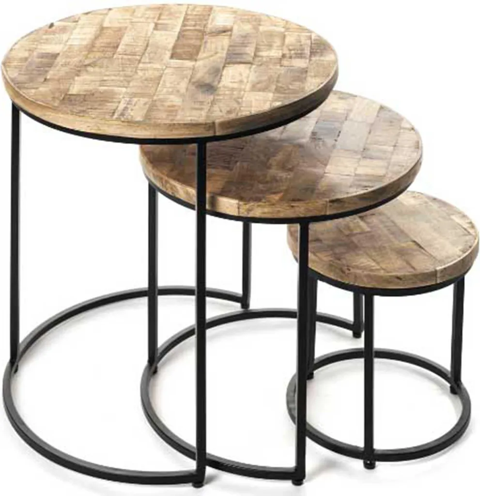 Rousseau Leo Ensemble de 3 Tables d'Appoint Gigognes Bois Magnolia