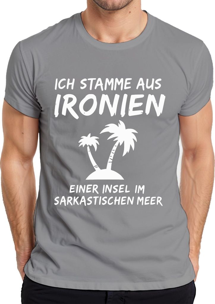 Ich stamme aus Ironien einer Insel Sarkastisch Humor Palmen Herren T-Shirt, Grau, S