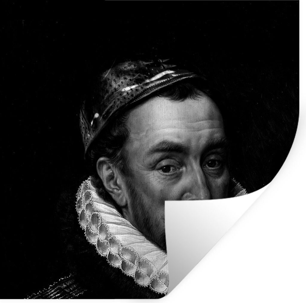 MuchoWow Wandtattoo Wandsticker Wandaufkleber Porträt von Wilhelm I. - Adriaen Thomasz - Schwarz und Weiß 100x100 cm Selbstklebend und Repositi...