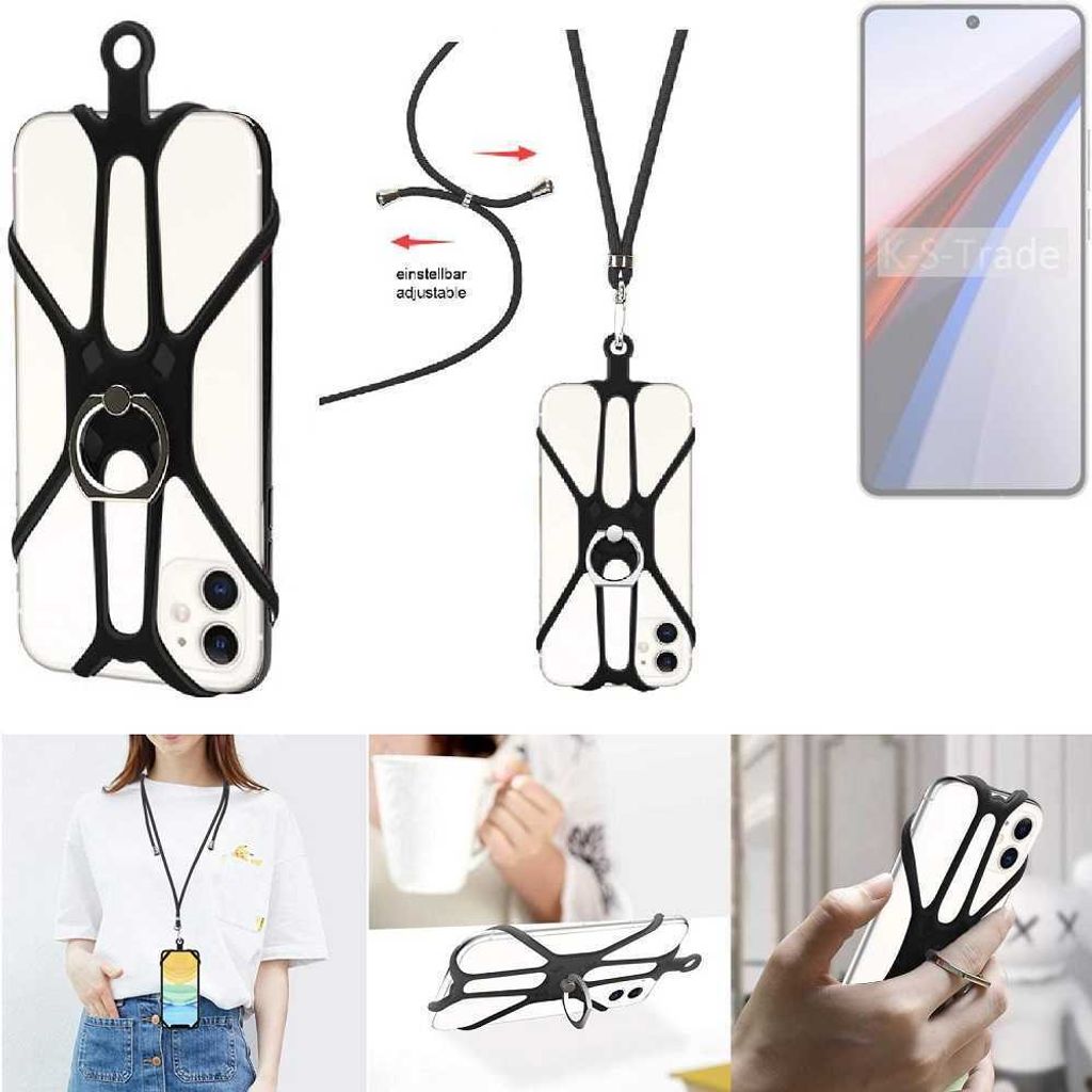 K-S-Trade 3in1 Handykette Handyband Handykordel Halsband Smartphone-Ring Handy-Ring kompatibel mit Vivo IQOO 12 Fingerhalterung Handyring