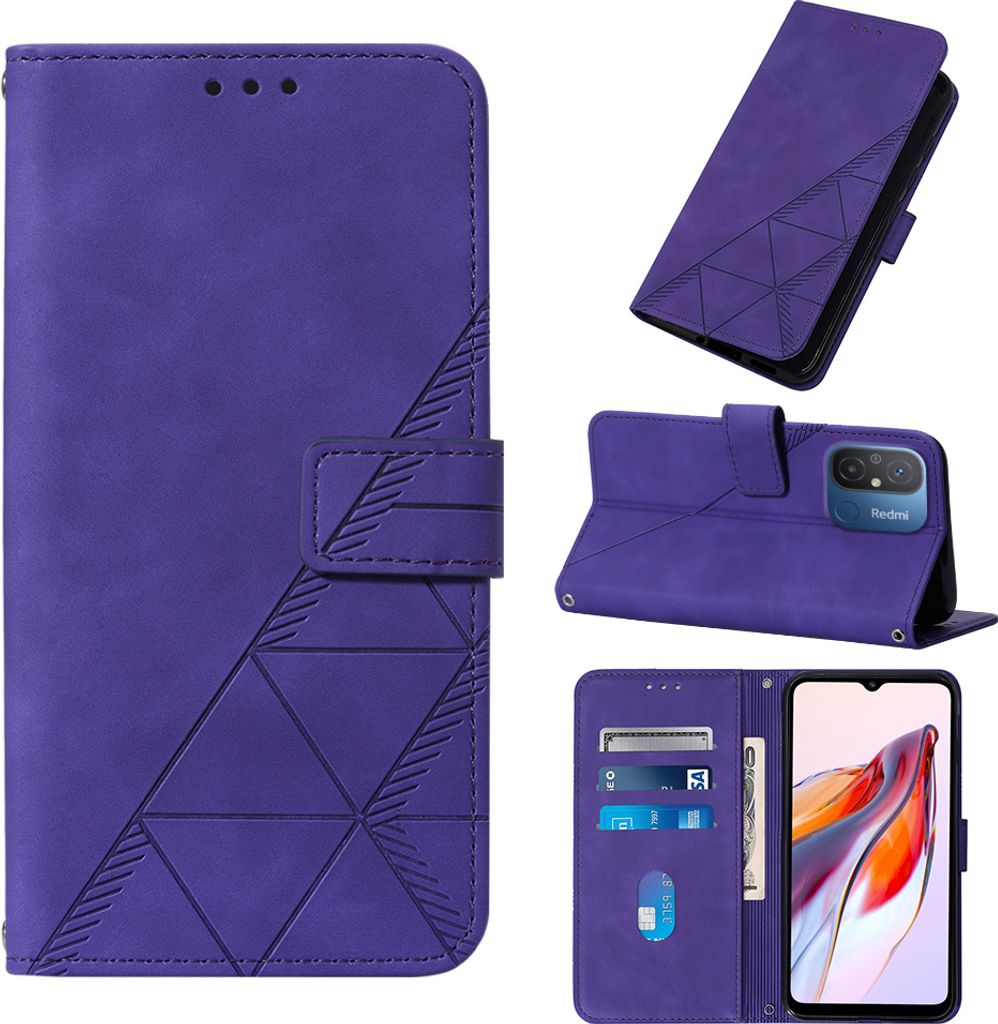 Hülle für Xiaomi Redmi 12C /Poco C55 Prägung Flip Leder Kartenfächer Schutzhülle mit Ständer Lila