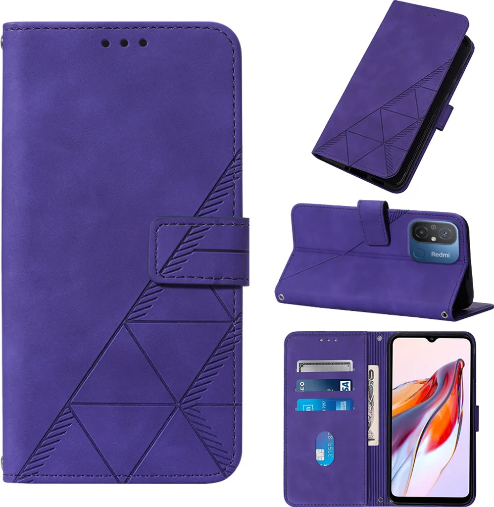 Custodia Elegante Viola per Redmi 12C | Design Goffrato Portafoglio