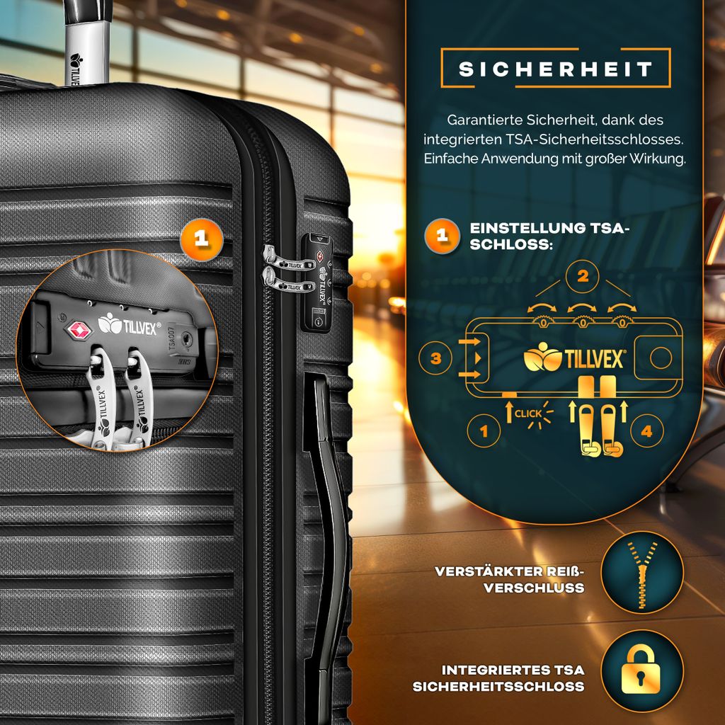 tillvex® Reisekoffer Set 4 tlg. Grau Koffer Hartschale Produktbild 4