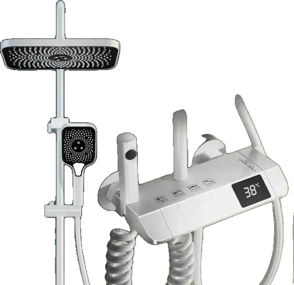 Set Doccia Bianco per Famiglie con Display LCD Temperatura - 4 Funzioni