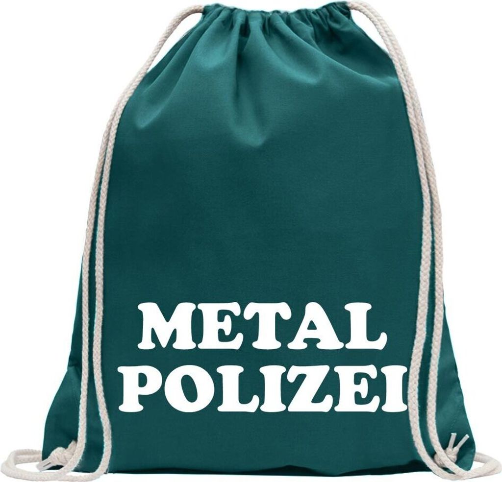 Kiwistar - Turnbeutel - petrol - Metal Polizei Heavy Hard Rock - Fun Rucksack Sport Beutel Gymsack Baumwolle mit Ziehgurt