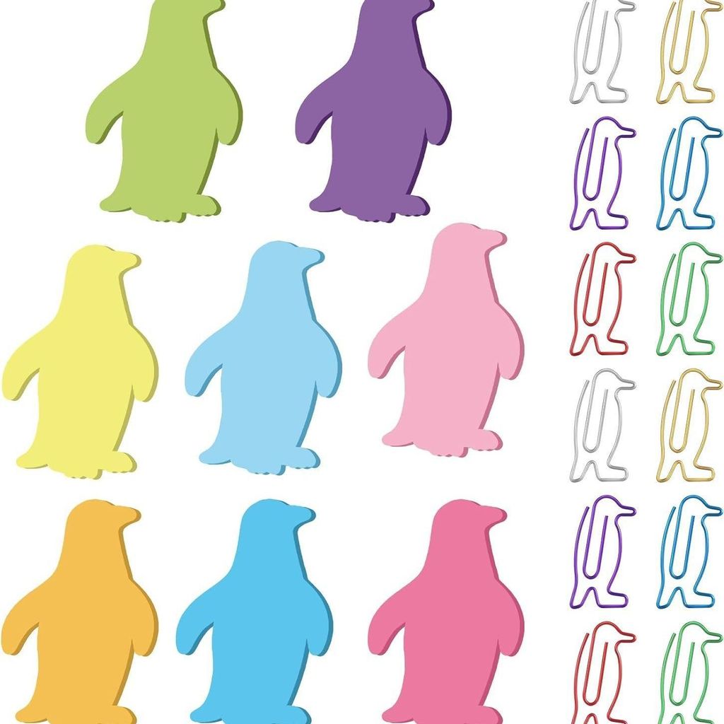 INF Penguin Serie Bunte Papier Haftnotizen Set 8 Stück mit Büroklammern für Notizen und Organisation