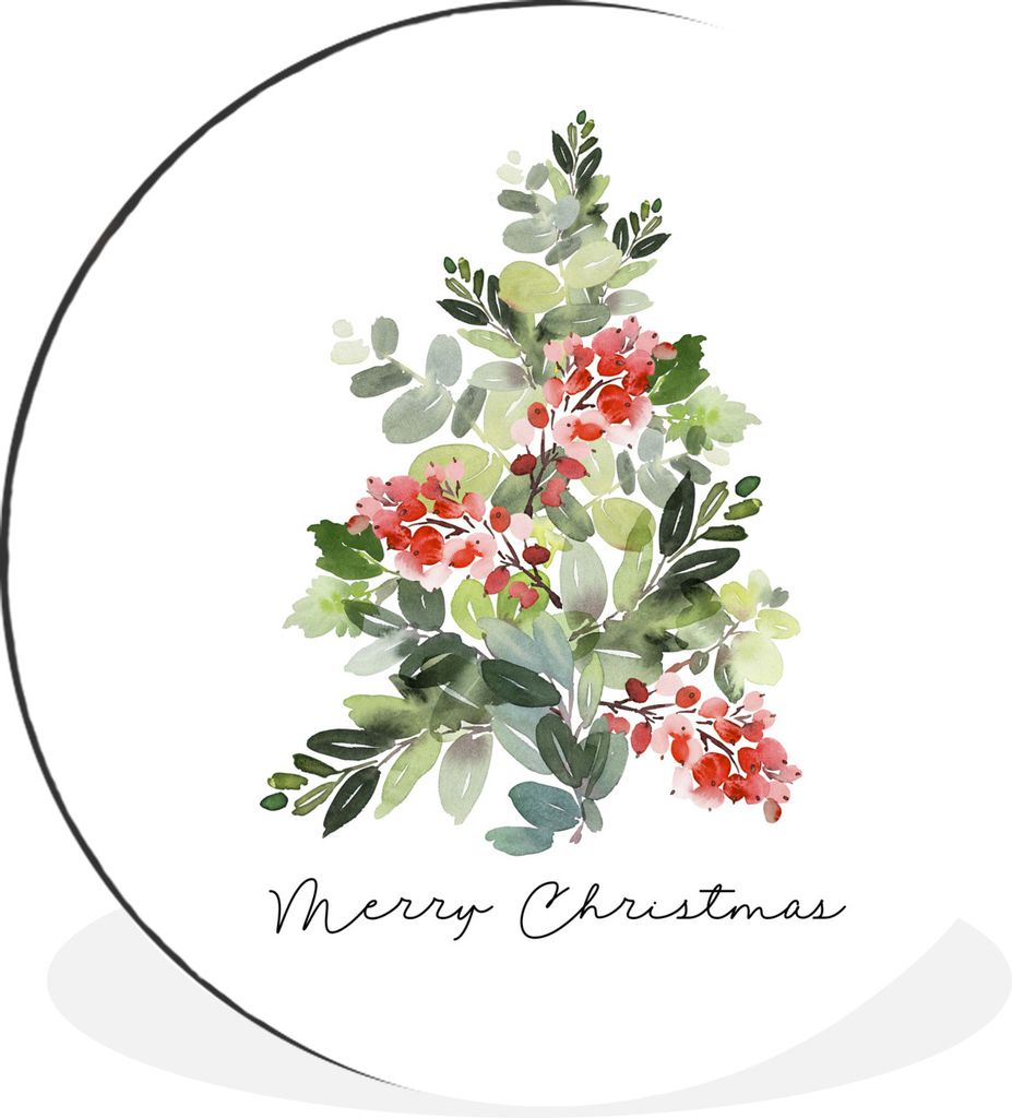 MuchoWow Aluminium Wandkreis Weihnachten - Aquarell - Weihnachtsbaum Ø 90 cm Wanddeko Modern Wohnzimmer - Mauerkreis - Wandbilder - Runde Bild -...