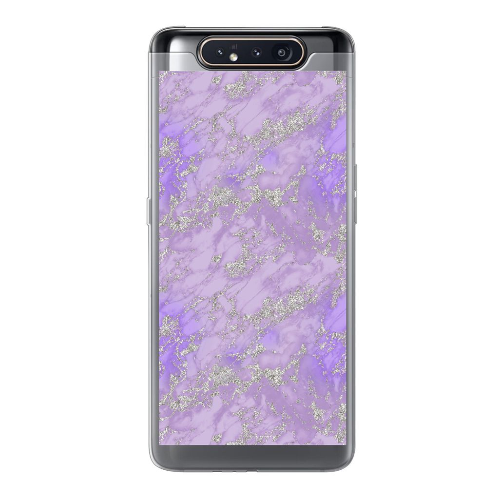 MuchoWow Handyhülle Schutzhülle Hülle für Samsung Galaxy A80 Marmor - Lila - Muster Silikon Softcase Handy Hülle - Schutzdeckel