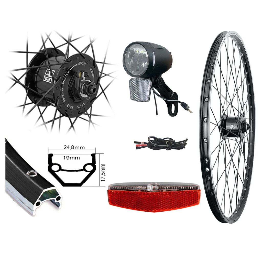 28 Zoll Set Vorderrad Laufrad Nabendynamo LED-Licht 80 Lux Produktbild 