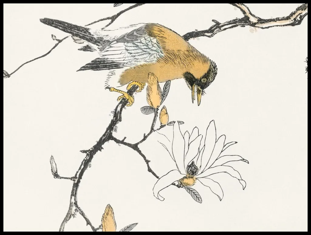 Poster Mural Japonais Vintage 100x75 cm Tibetan Hoopoe décor Classique