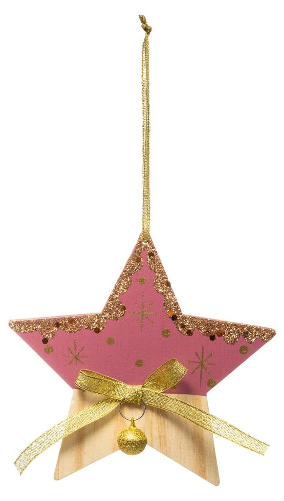 Hängestern Rosa und Holz 20 cm mit Goldmustern - Einheitsgröße