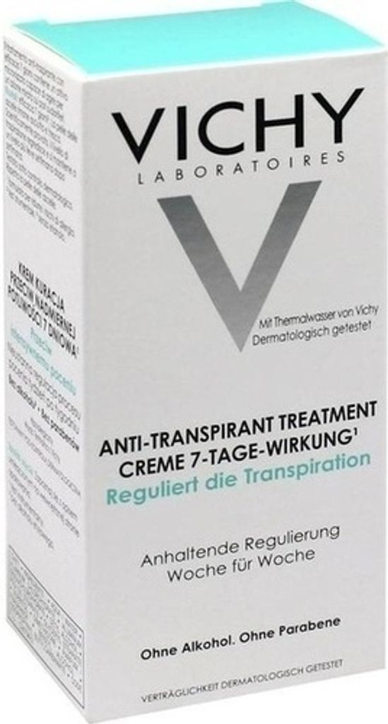 A product box for Vichy anti-transpirant cream.