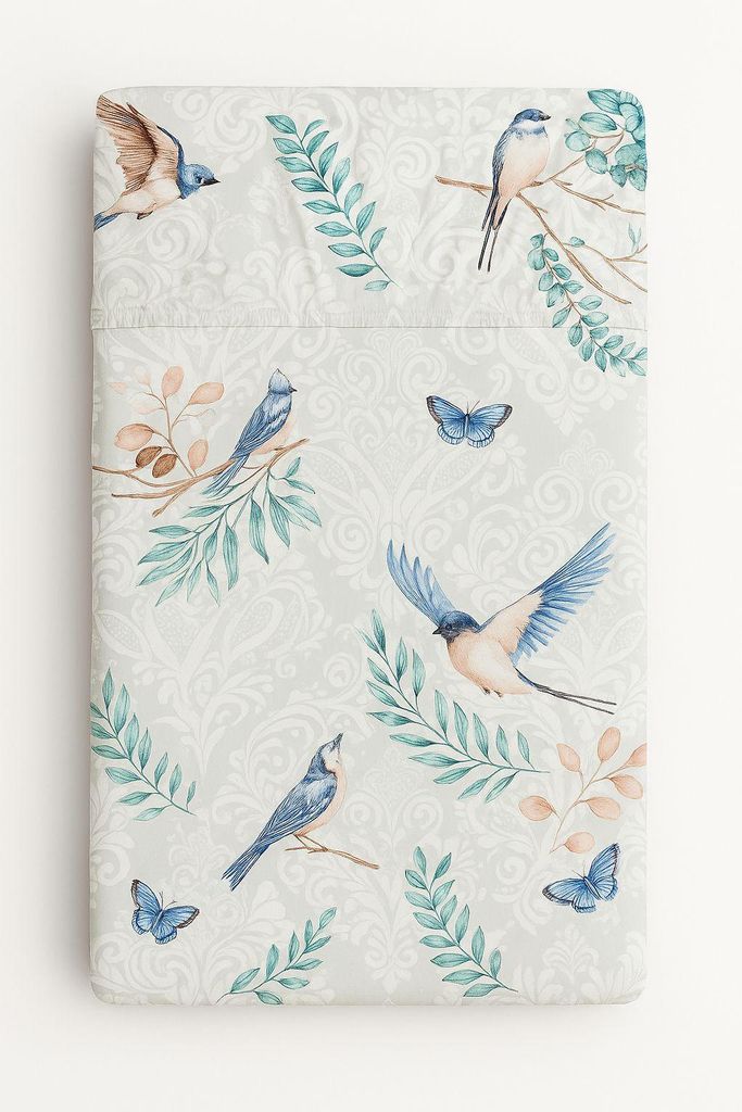 Baumwoll-Spannbettlaken für Kinderbett 120x60 cm - blaue Vögel