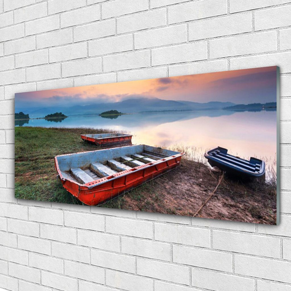 Acrylglasbilder 125x50 Wandbild Druck Boot Landschaft