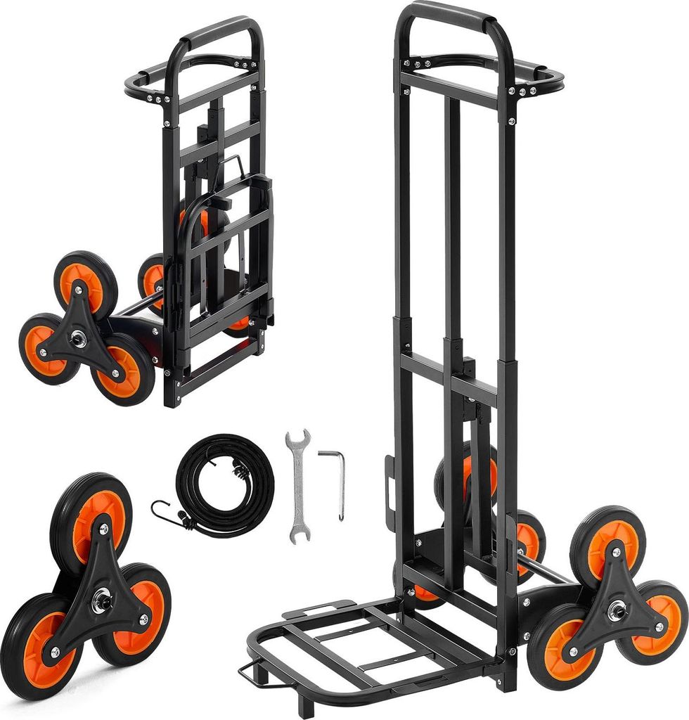 Sackkarre - Treppensteiger/Treppenkarre klappbar - Tragkraft 100 kg - Teleskopgriff - Sechs Räder - Inkl. 2 Spanngurte