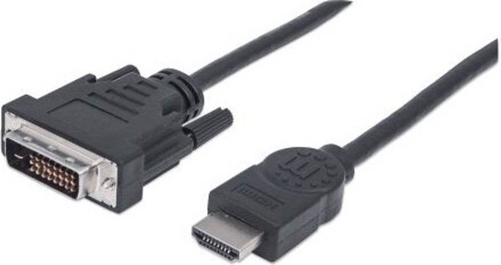 Manhattan HDMI to DVI-D 24+1 Cable, 1m, Male to Male, Black, Dual Link, Compatible with DVD-D, Lifetime Warranty, Polybag