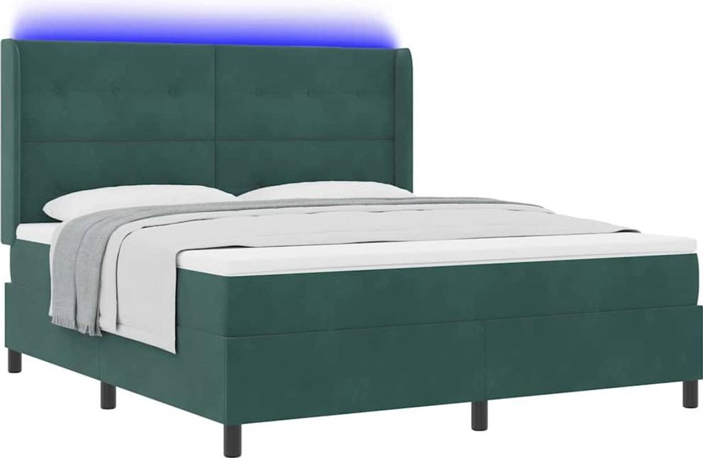 Boxspringbett mit Matratze mit LED Dunkelgrün 180 x 200 cm Samt