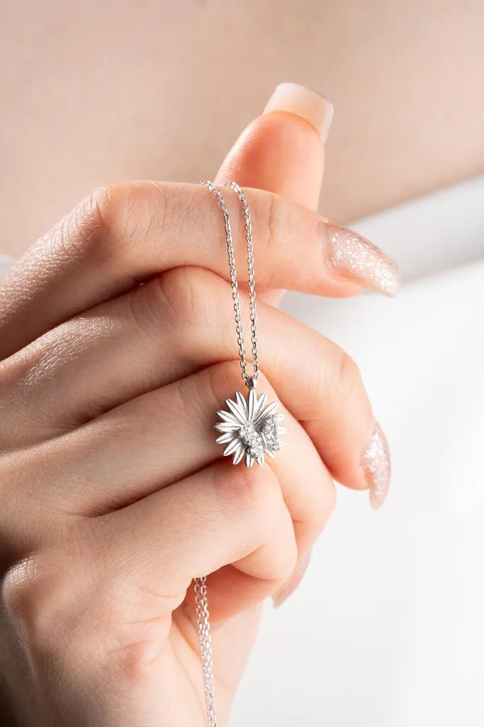 Collier argent 925 fleur ciselée et papillon - Bijou haute finition - 4