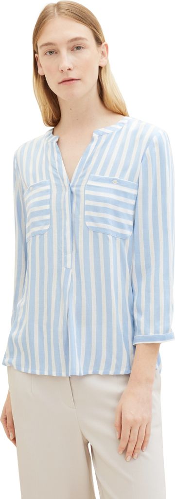TOM TAILOR Gestreifte 3/4 Arm Bluse V-Ausschnitt Business Tunika Top NEU Größe: 36