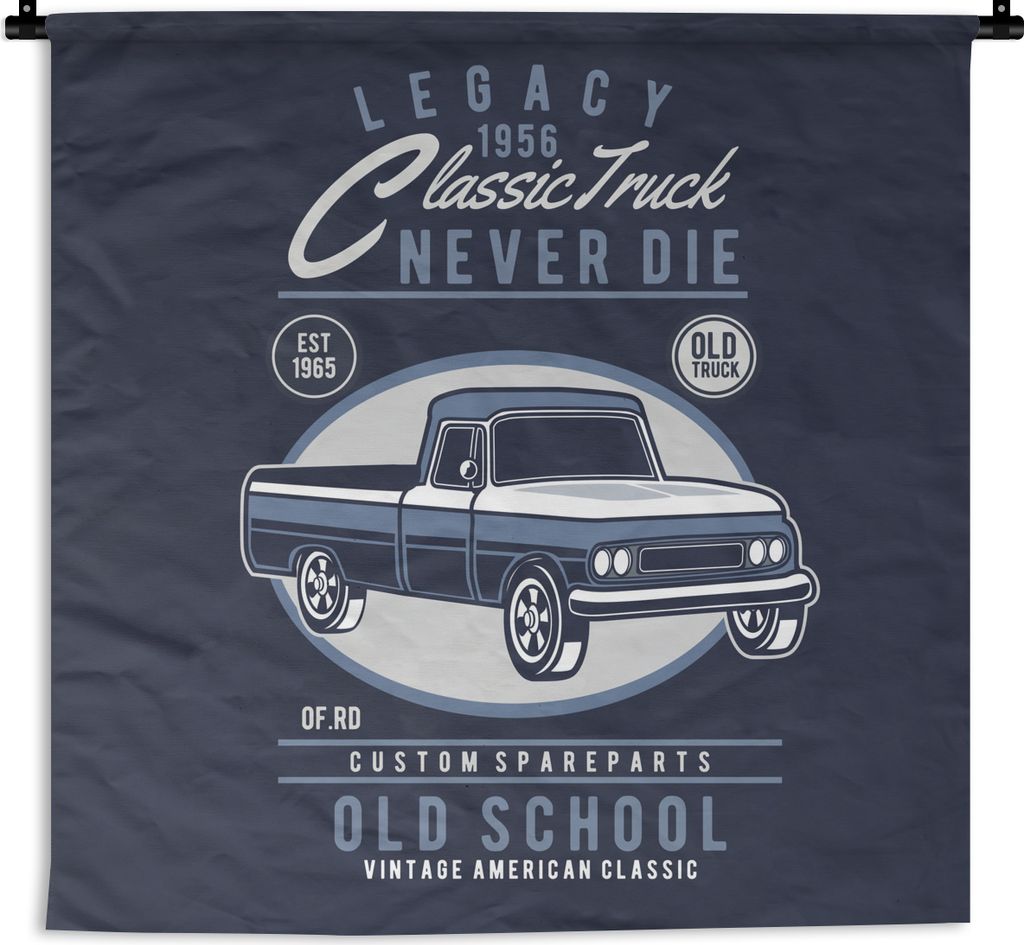 MuchoWow Wandteppich Wandbehang Auto - Blau - Retro - Zeichnung 150x150 cm Tapisserie Dekoration Wandtuch - Wohnaccessoires - Modernes