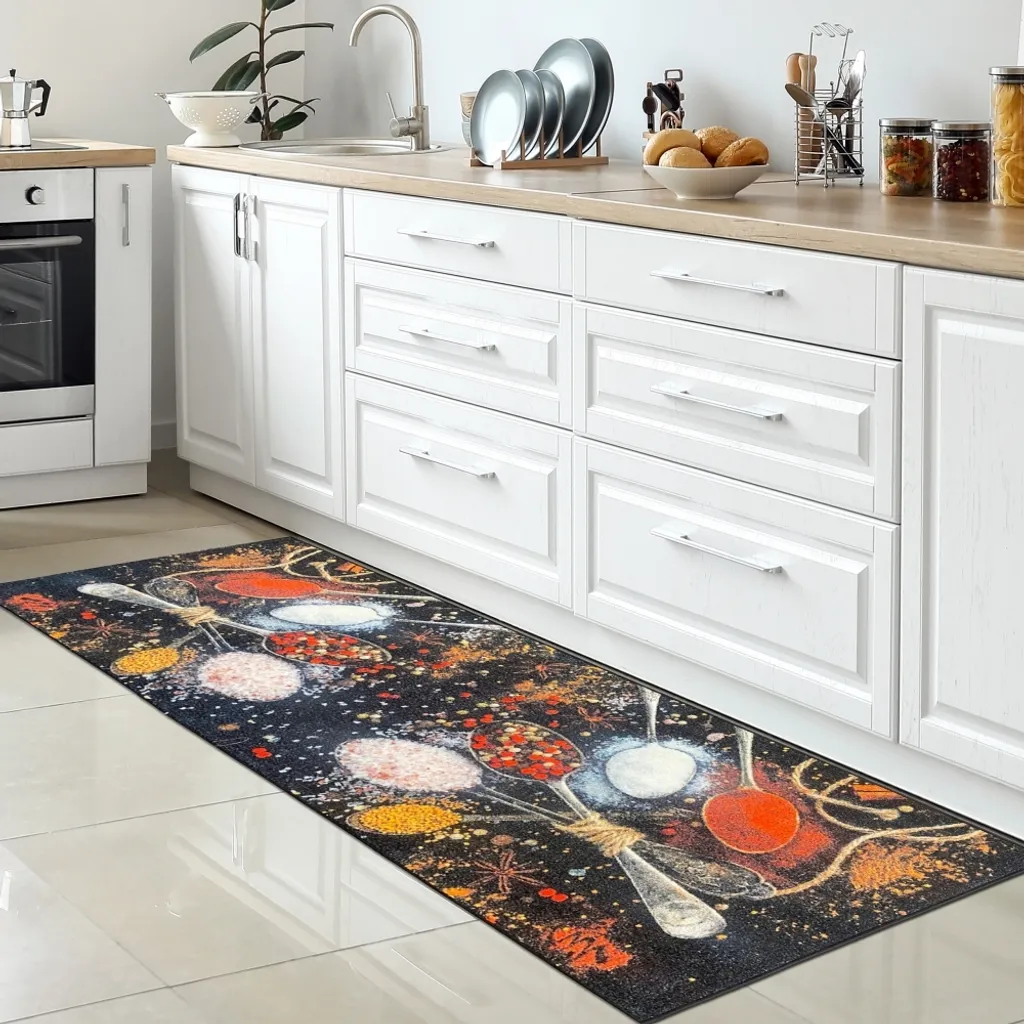 Grand tapis de cuisine antidérapant lavable - Design Épices 80x250 cm
