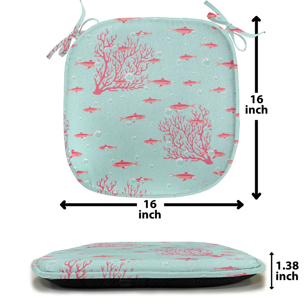 ABAKUHAUS Cuscini in corallo per sedie da sala da pranzo, barriera corallina acquatica con pesci, cuscini decorativi impermeabili con cinturini per sedie da cucina, 40 cm x 40 cm, confezione da 4, corallo scuro e azzurro - 4