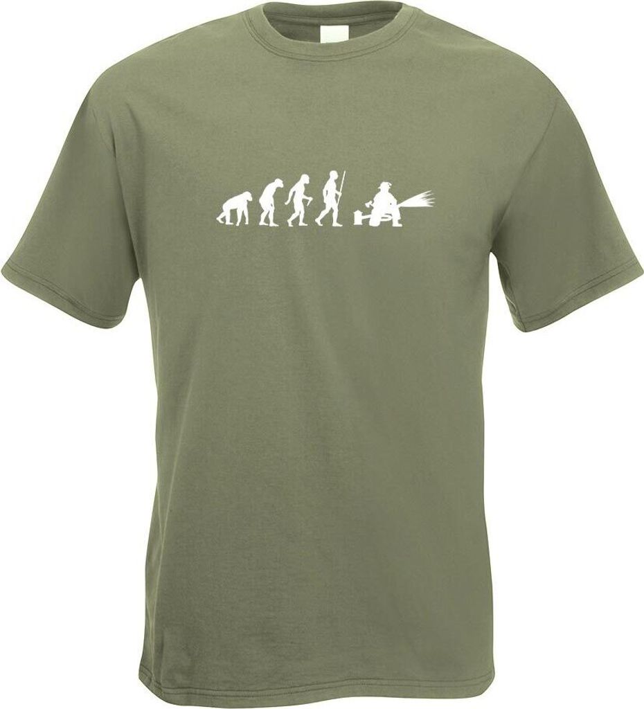 Kiwistar - T-Shirt - Olive - Feuerwehrmann Evolution Motiv Bedruckt Funshirt Design Print - mit Motiv Bedruckt - Funshirt Design - Sport - Freizeit...