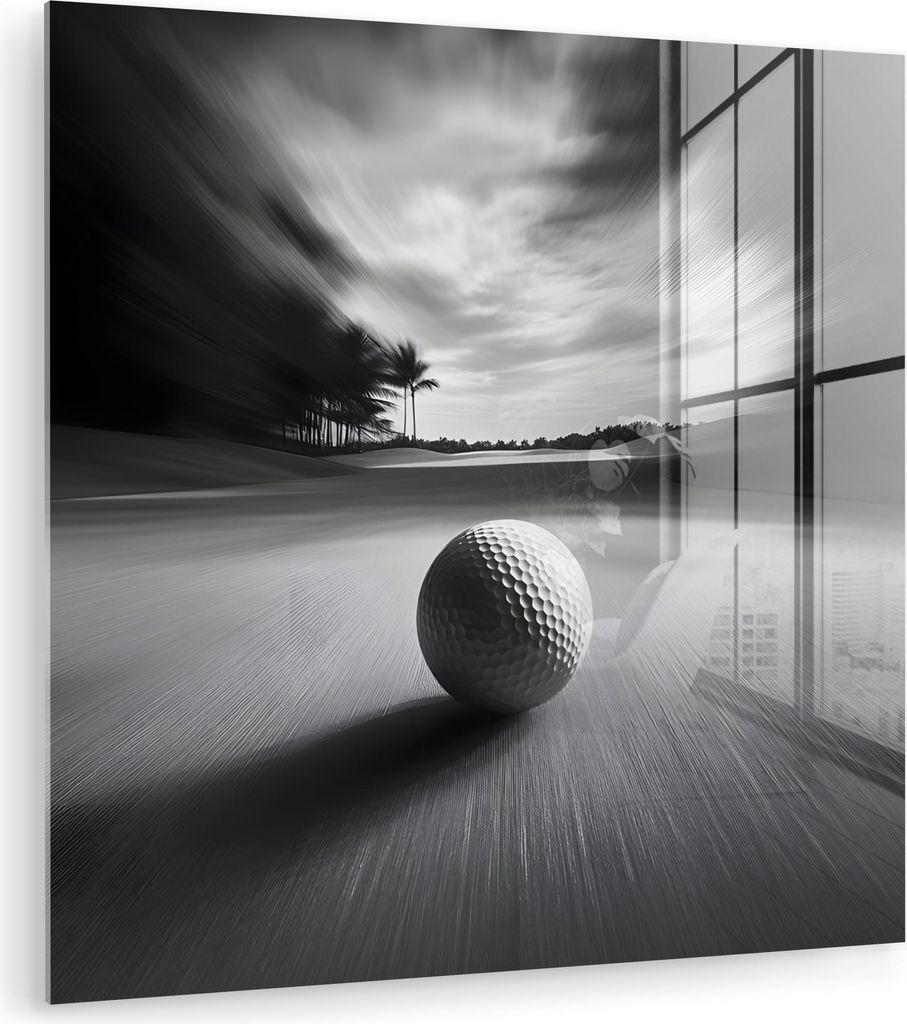 MuchoWow Glasbilder - Bilder auf Wandbild - Foto auf Glas Golfball - Unscharf - Schwarz 50x50 cm Wanddekoration aus Glas - Acrylglasbild - Acrylbil...