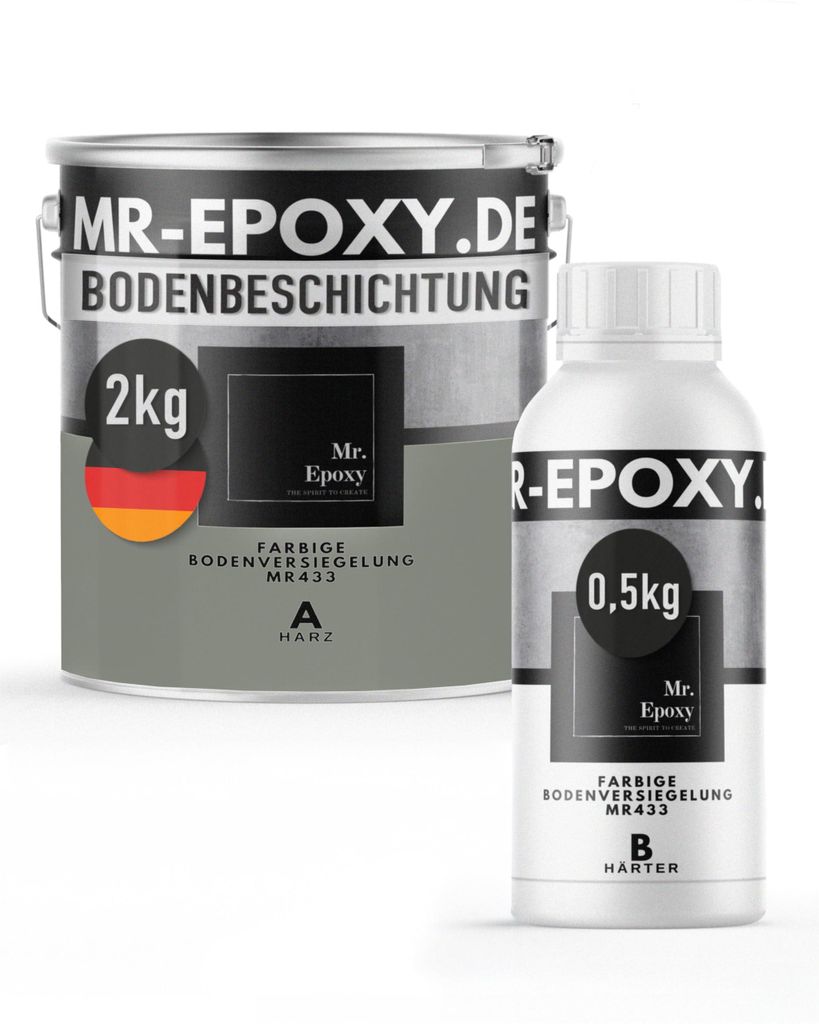 Mr. Epoxy Epoxidharz Bodenbeschichtung (2,5 kg, RAL 7023 Betongrau) - 2K Betonfarbe für Garagen, Keller & Werkstatt Boden - Flüssigkunststoff Epo...