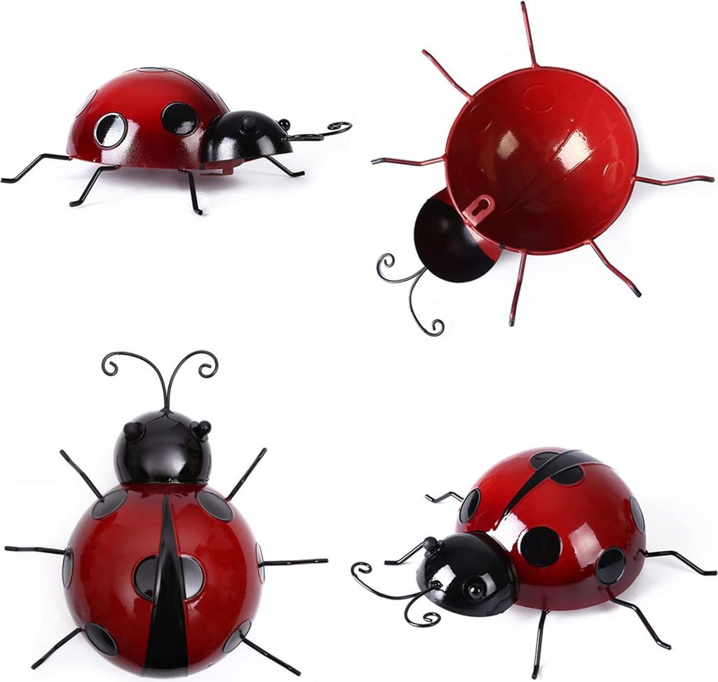 Marienkäfer Gartendekoration Wandskulptur - Set aus 4 Metallkäfer-Ornamenten für den Innen- und Außenbereich