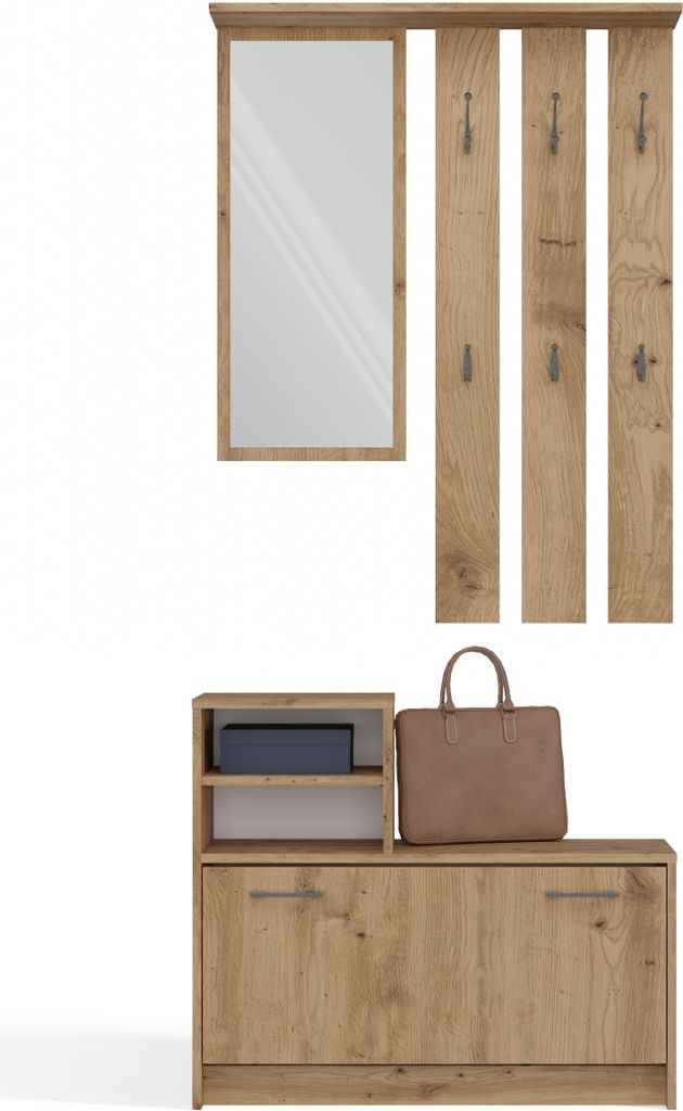 CDF Garderobe | Farbe: Eiche Artisan | Großer Spiegel | Produktbild 4