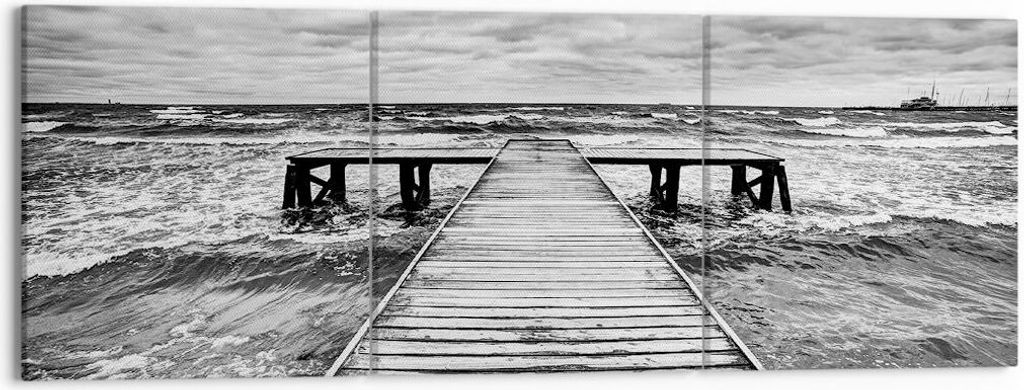Bild auf Leinwand - Leinwandbild - Brücke Meer Welle - 150x50cm - Wand Bild - Wanddeko - Wandbilder - Leinwanddruck - Bilder - Kunstdruck - Wandde...