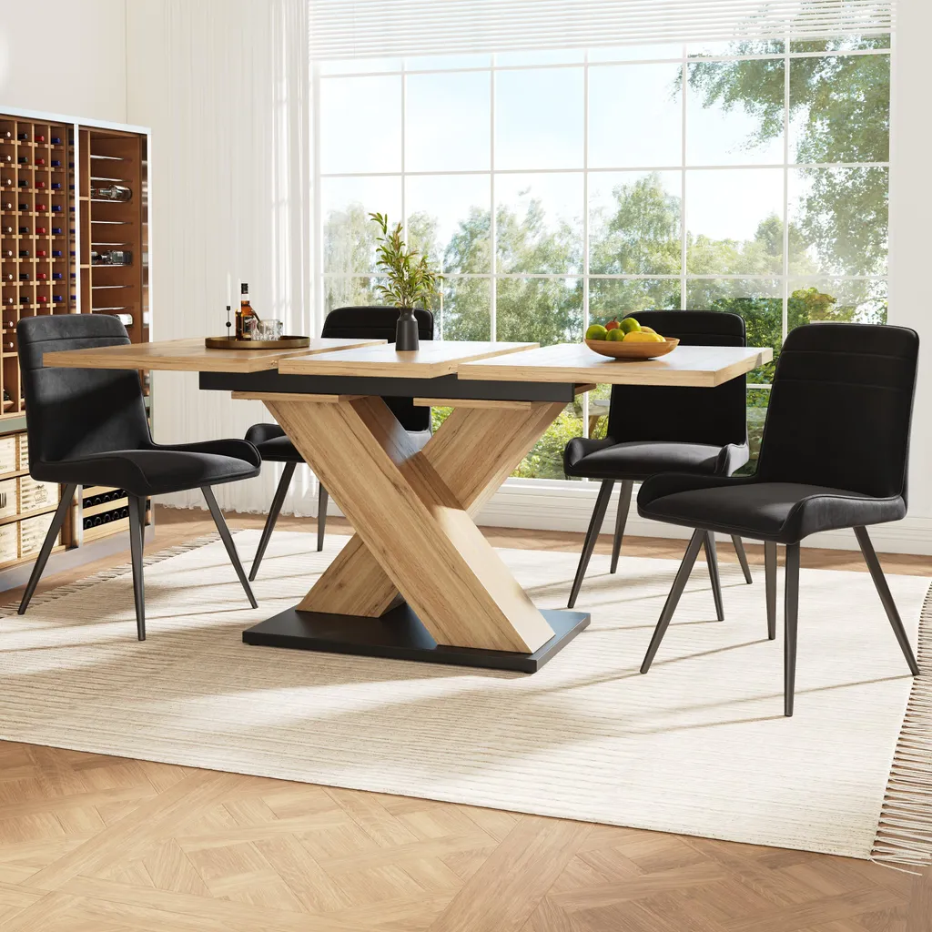 Table de cuisine avec rallonges intégrées bois clair extensible 158cm - 10