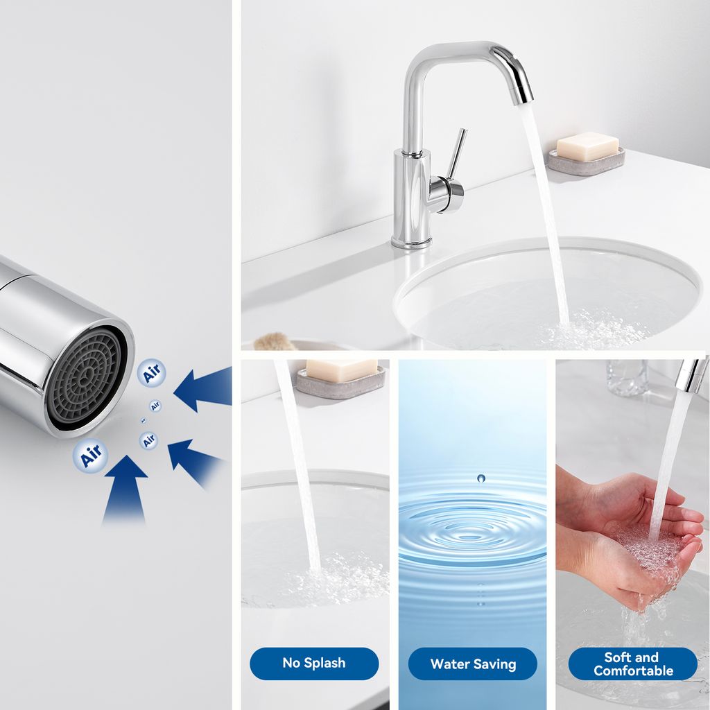 360° Drehbarer Hochwasserhahn Aus Messing – Einhebelmischer Für Bad & Küche, Chrom