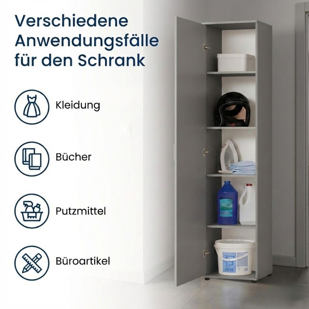 Schmaler Mehrzweckschrank 40 cm breit mit 1 Tür & 4