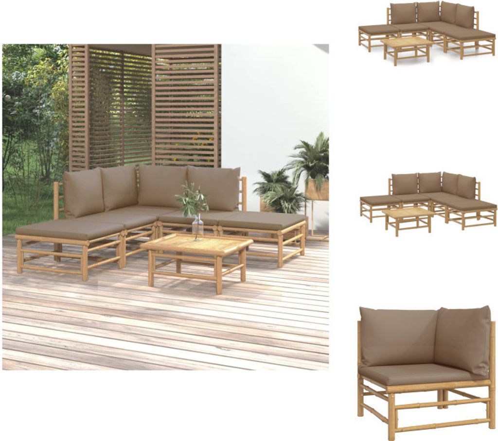 vidaXL 6-tlg. Garten-Lounge-Set mit Kissen Taupe Bambus - Gartenmöbel-Sets