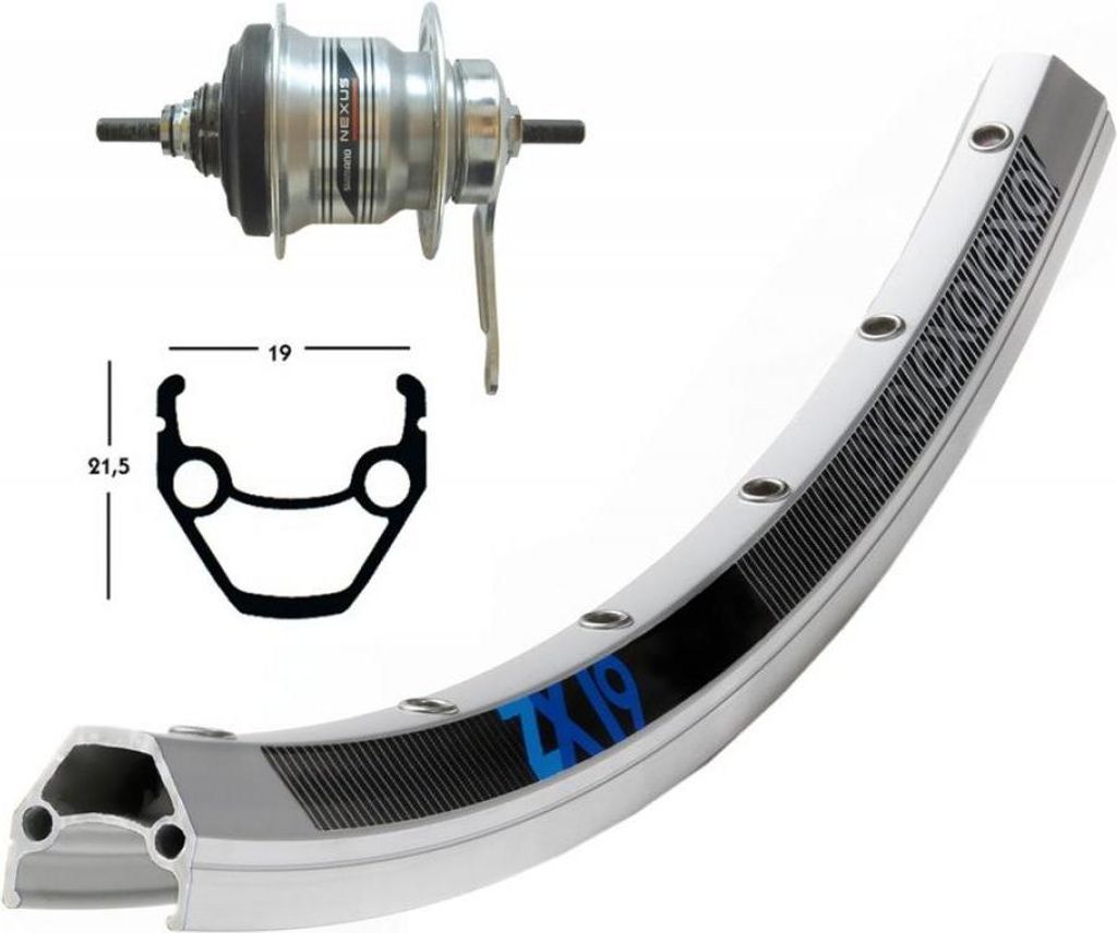 H-Rad 28x1.75RB-Nabe Shim.7-G.silb.36L EXAL ZX 19 silber.Niro-Spei.