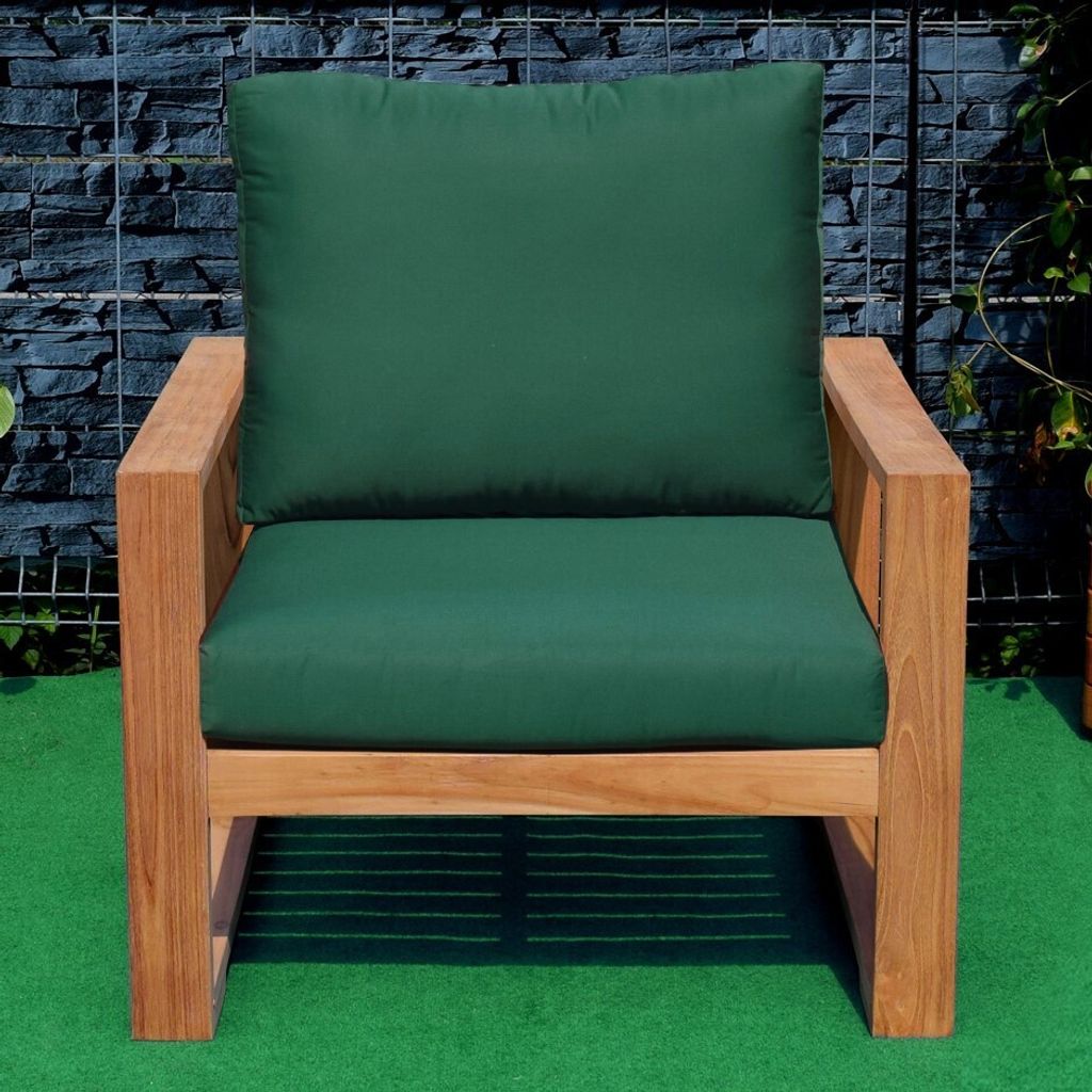 Teako Design Loungesessel Treviso Teakholz Massiv mit Sitzkissen grün