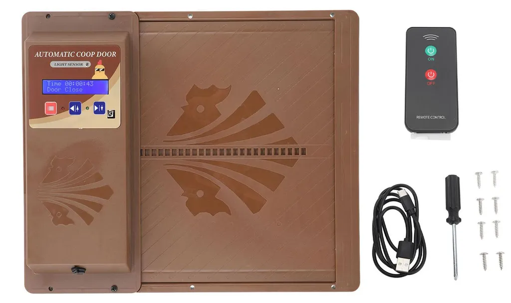 Porte Automatique 3 en 1 pour Poulailler Marron avec Connexion USB