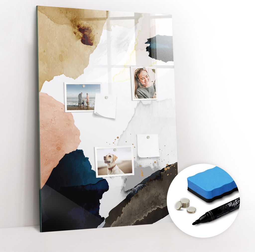 Magnetische Wandtafel - Schwarzer Marker + Schwamm + Magnete - 60 x 90 cm - Aquarell-Abstraktion