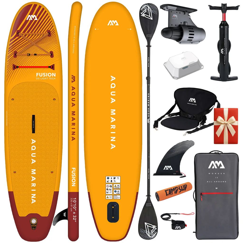 Aufblasbares SUP Set Aqua Marina Fusion 330 cm mit Motor BlueDrive S + COMBO + Boje für Paddel + Geschenk