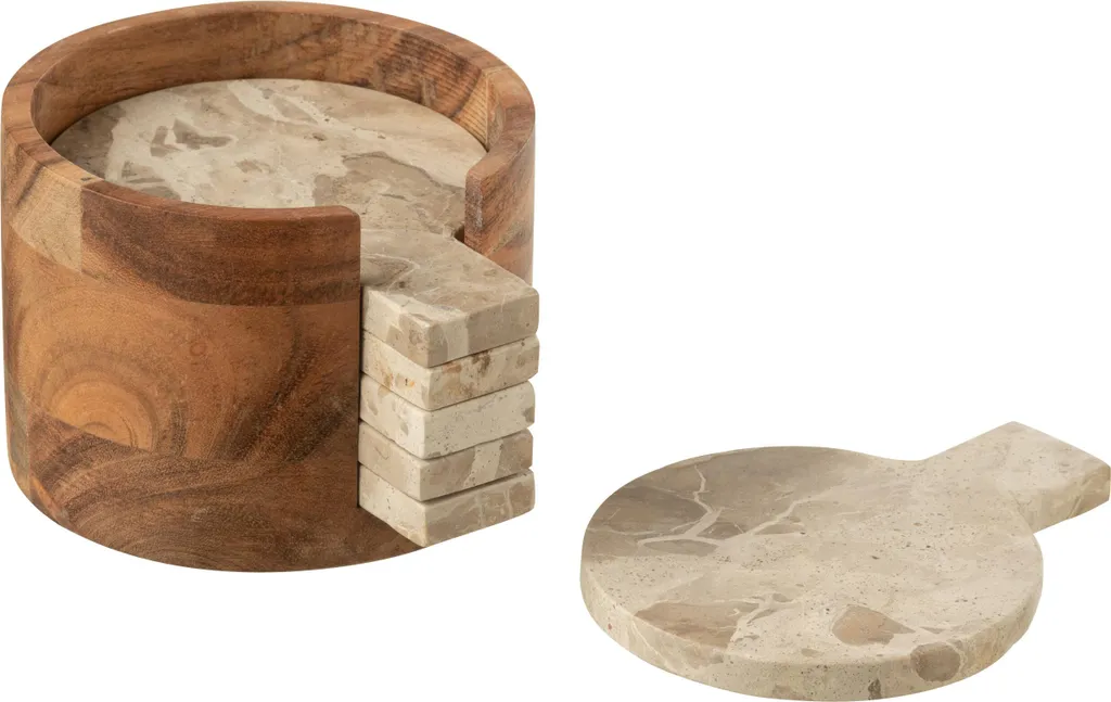 Lot de 4 Dessous-de-plat en Pierre Naturelle Ronde Beige J-Line Chic