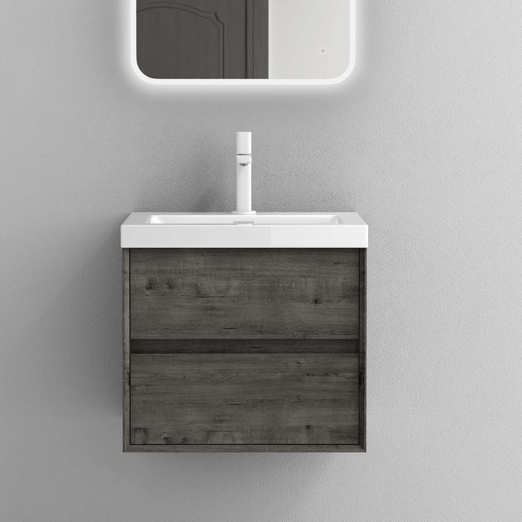 Mai & Mai Badmöbelset Badezimmermöbel Waschbeckenunterschrank 2 Schubladen mit Soft-Close inkl. Waschbecken aus Mineralguss Grau-braun 60 cm Rimo